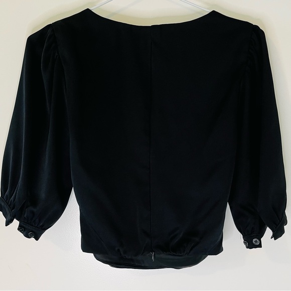 Kookai Size 34 Size 6 Black Crop 3/4 Sleeve Blouse Women’s Top Zip Back - Picture 2 of 14
